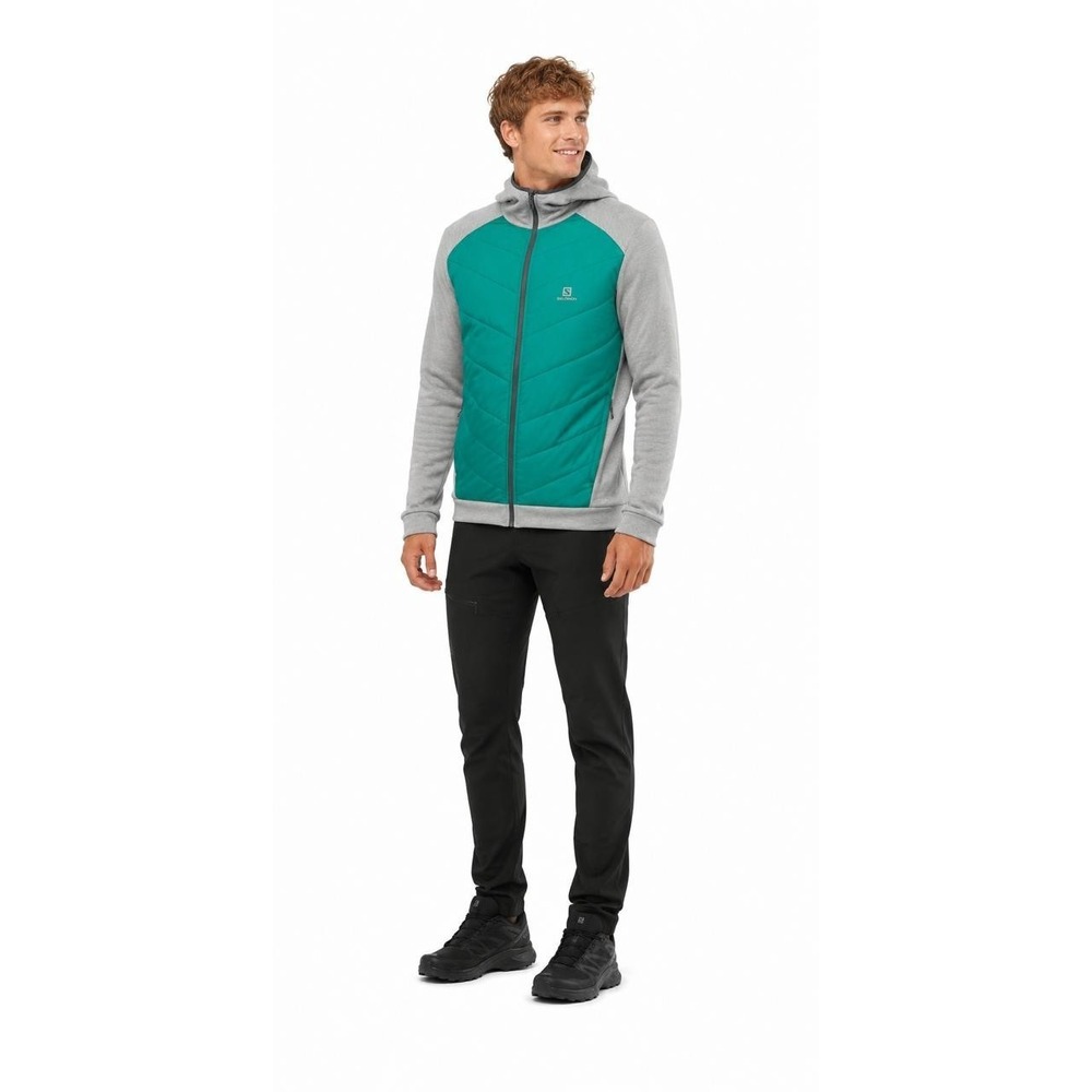 SALOMON Essential Xwarm Hybrid Midlayer Hoodie Mens XL Gray Blue Full‎ Zip